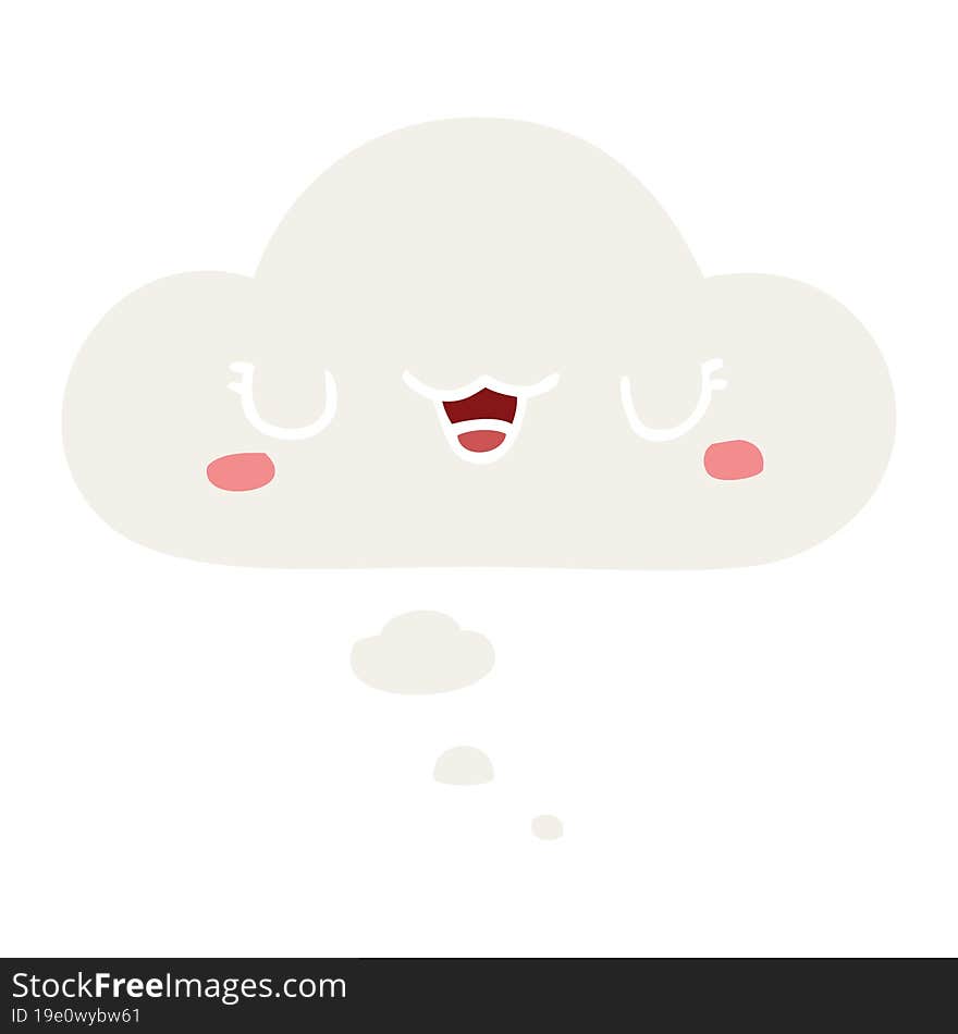 cute cartoon face and thought bubble in retro style