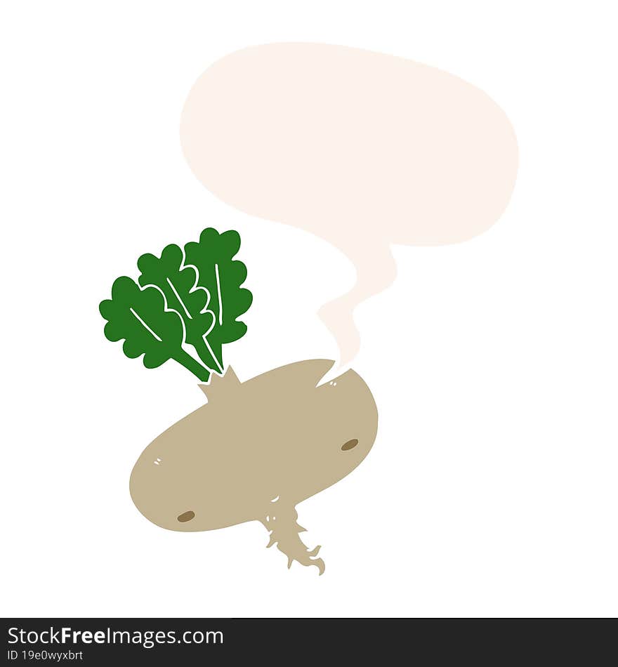 cartoon beetroot with speech bubble in retro style