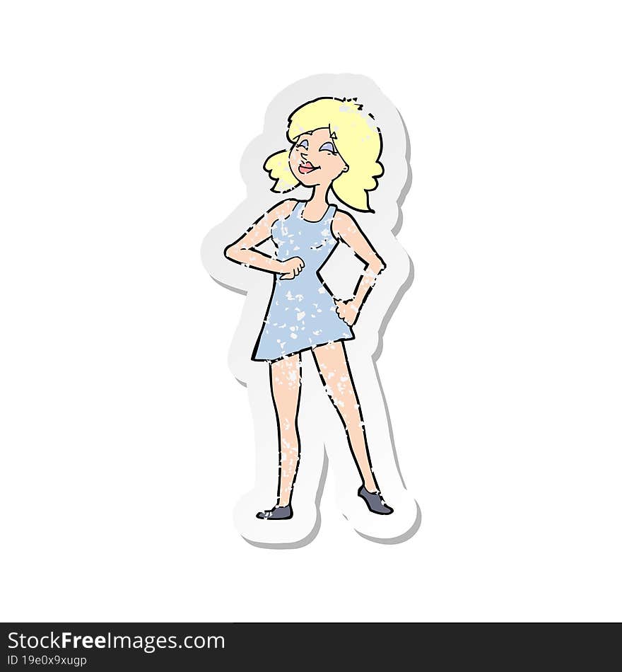 retro distressed sticker of a cartoon proud woman