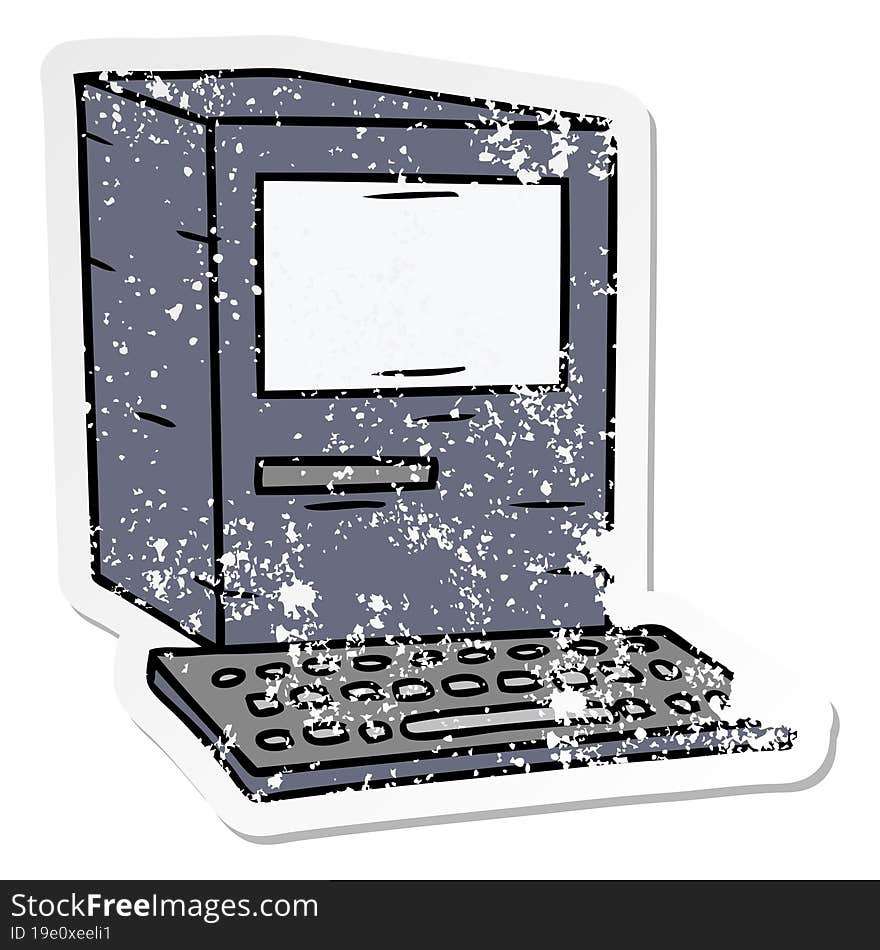 hand drawn distressed sticker cartoon doodle of a computer and keyboard