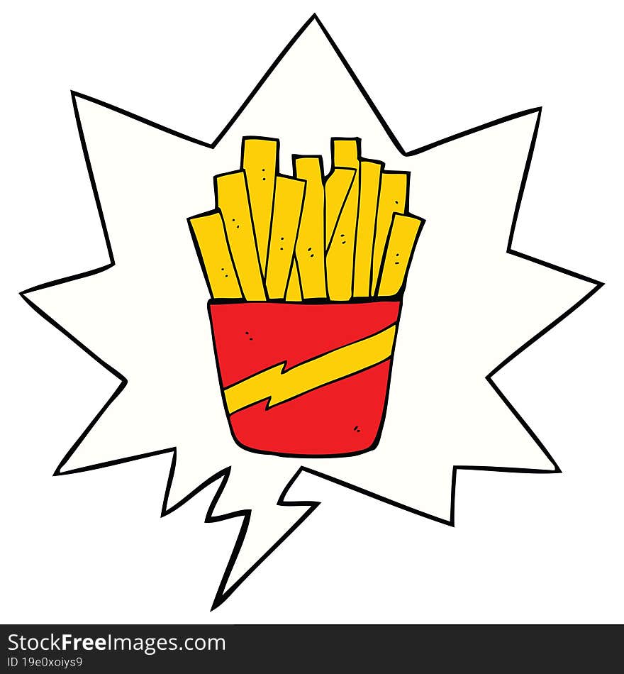 cartoon box of fries and speech bubble