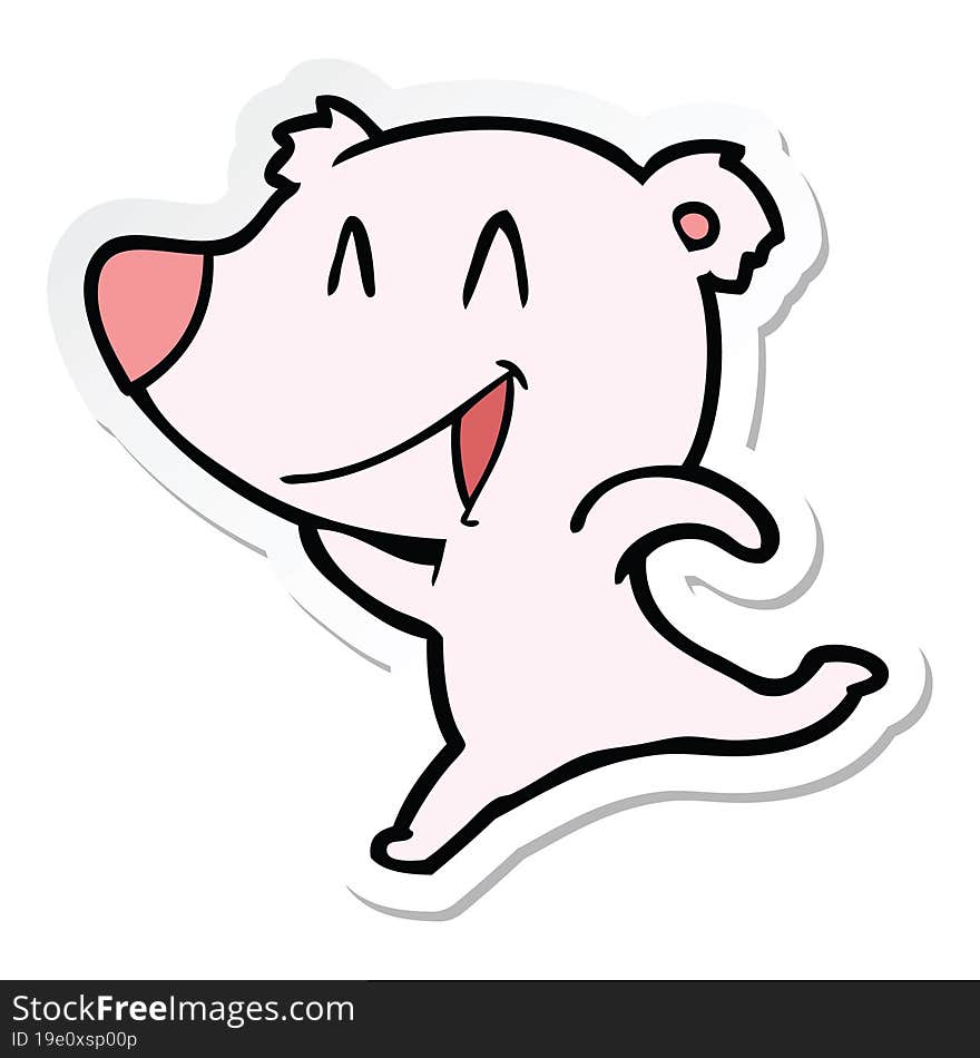 sticker of a laughing bear cartoon