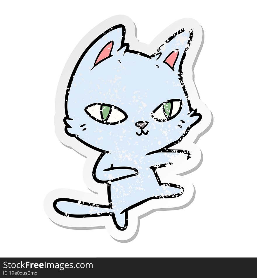 Distressed Sticker Of A Cartoon Cat Dancing