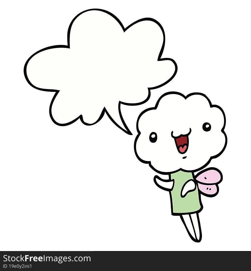 cute cartoon cloud head creature and speech bubble