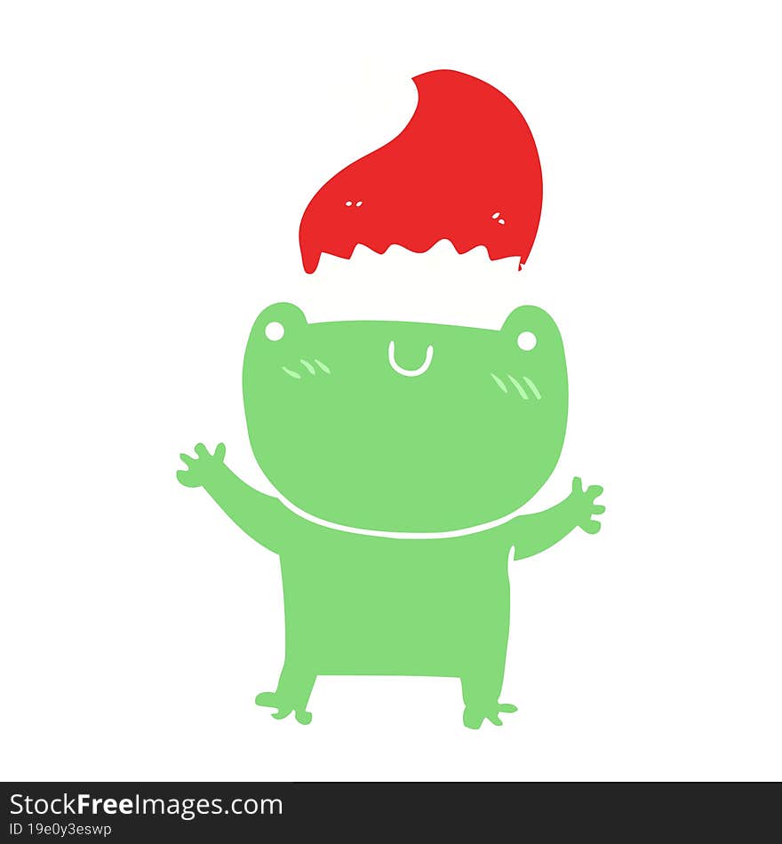 cute flat color style cartoon frog wearing christmas hat