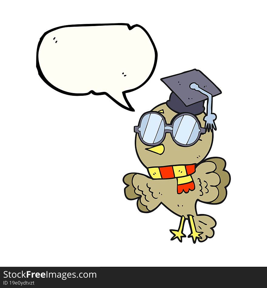 cute freehand drawn speech bubble cartoon well educated bird. cute freehand drawn speech bubble cartoon well educated bird