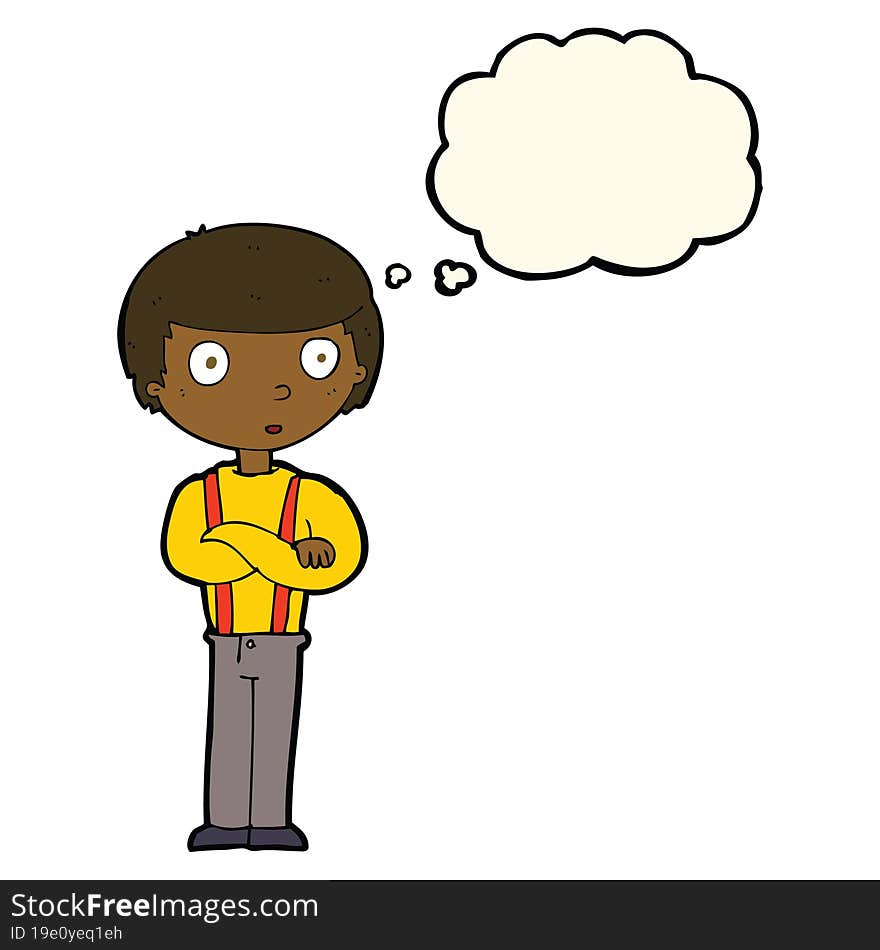 cartoon staring boy with thought bubble