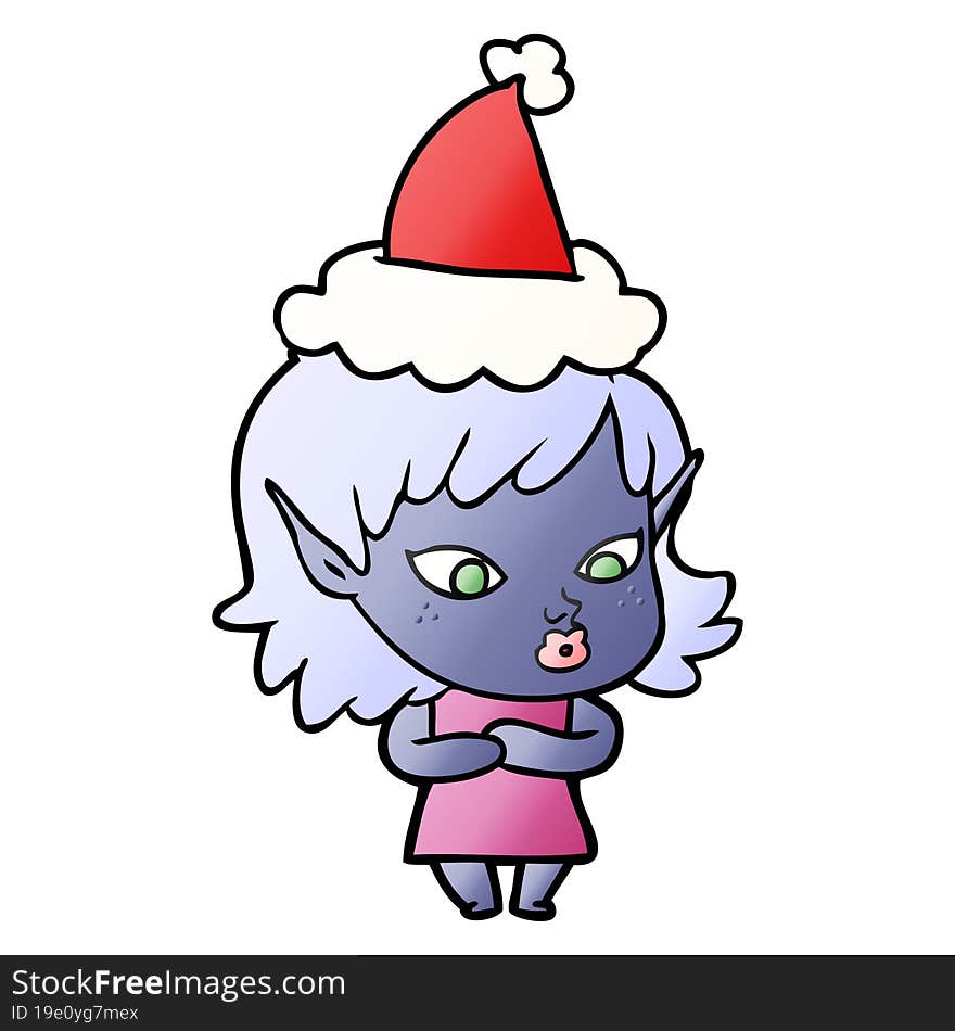 pretty gradient cartoon of a elf girl wearing santa hat