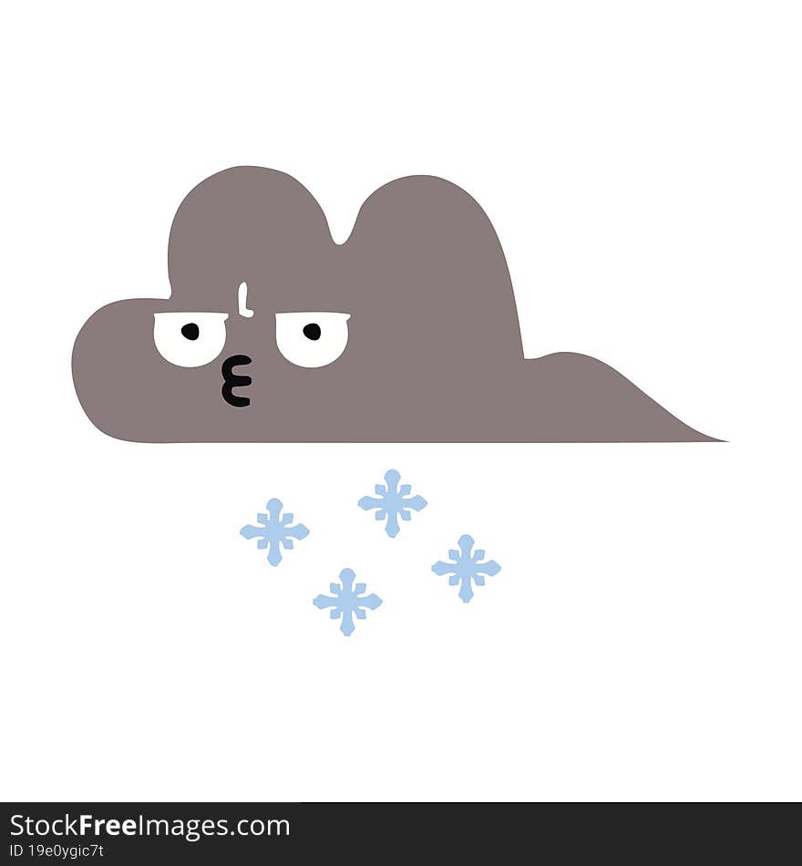 flat color retro cartoon storm snow cloud