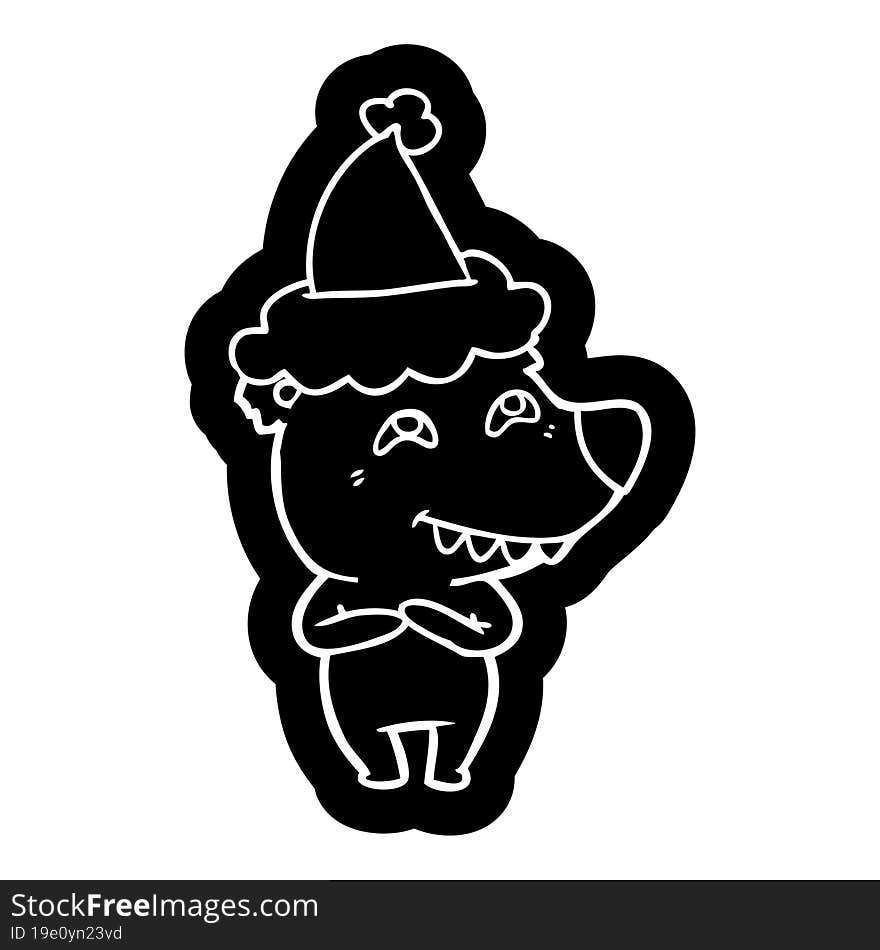 cartoon icon of a bear showing teeth wearing santa hat