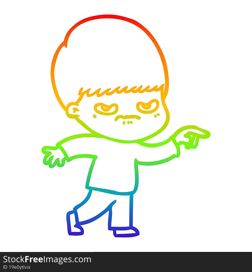 rainbow gradient line drawing angry cartoon boy