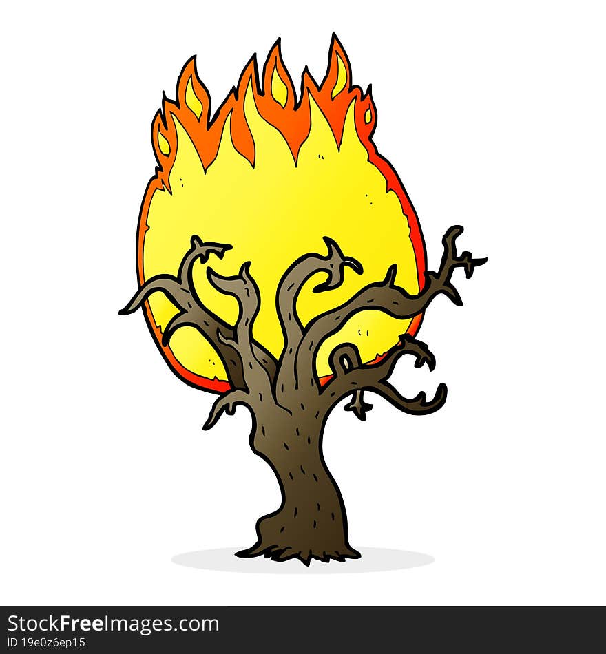 cartoon winter tree on fire