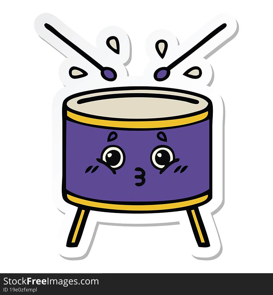 Sticker Of A Cute Cartoon Drum