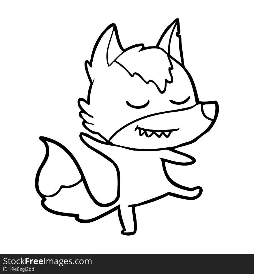 friendly cartoon wolf balancing. friendly cartoon wolf balancing