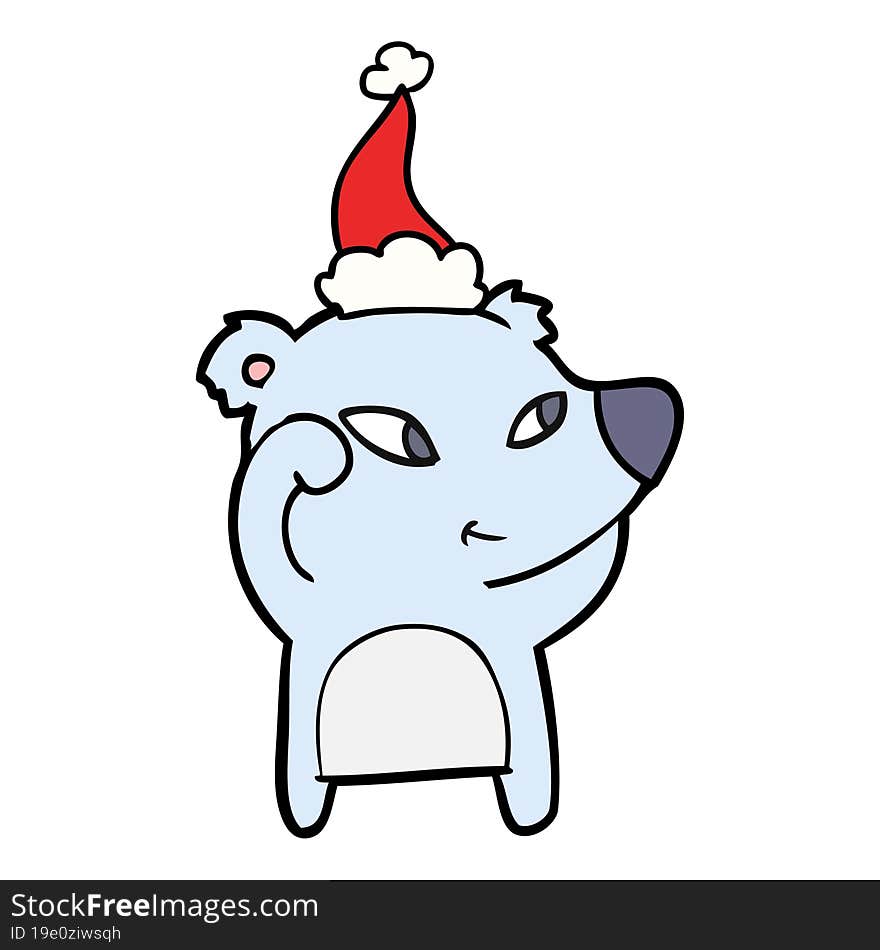 cute line drawing of a bear wearing santa hat