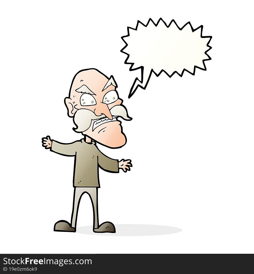 cartoon angry old man with speech bubble