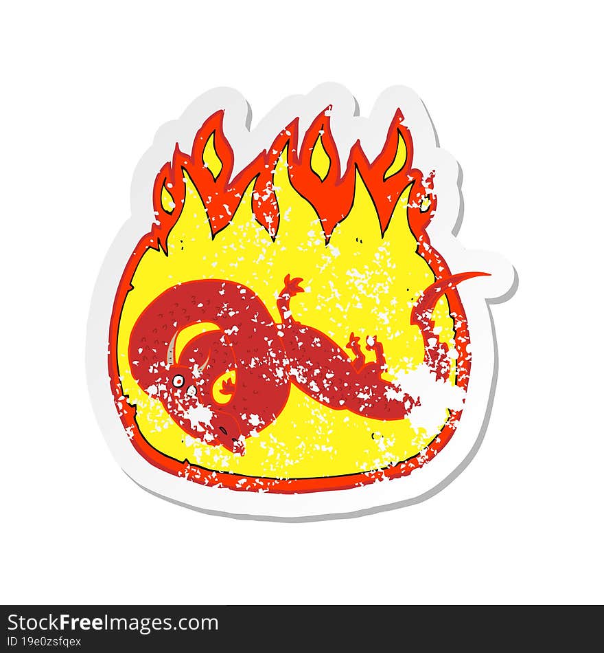 retro distressed sticker of a cartoon flaming dragon