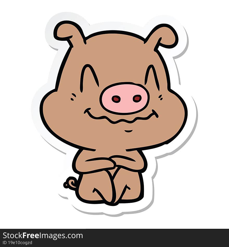 sticker of a nervous cartoon pig sitting