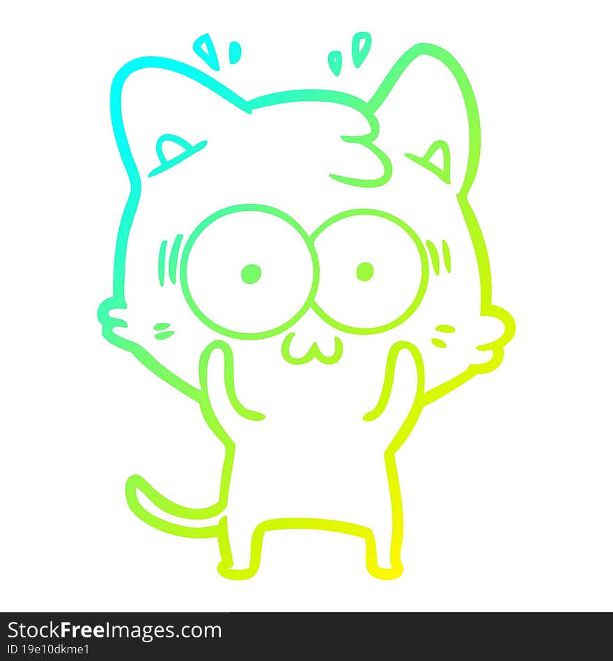 cold gradient line drawing of a cartoon surprised cat