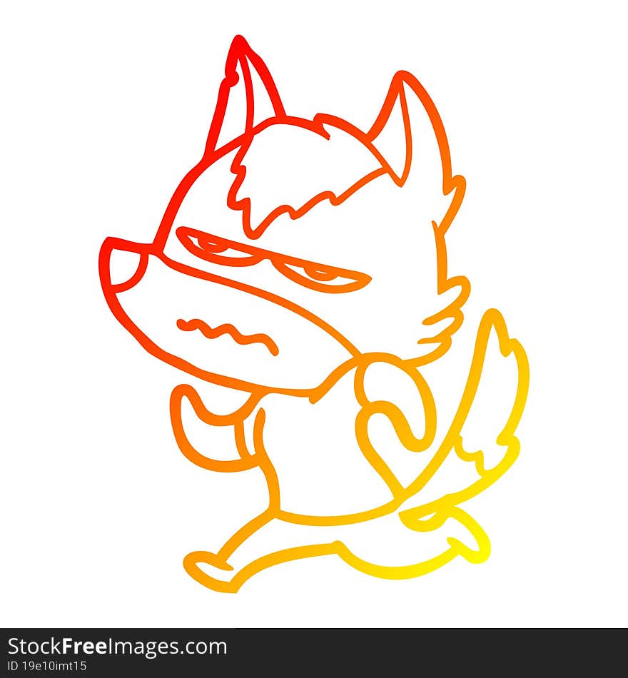 Warm Gradient Line Drawing Cartoon Annoyed Wolf