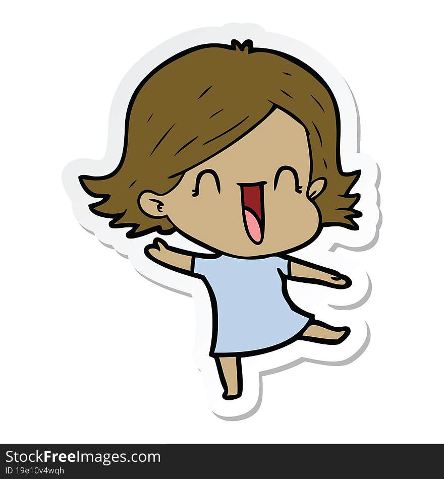 Sticker Of A Cartoon Laughing Woman