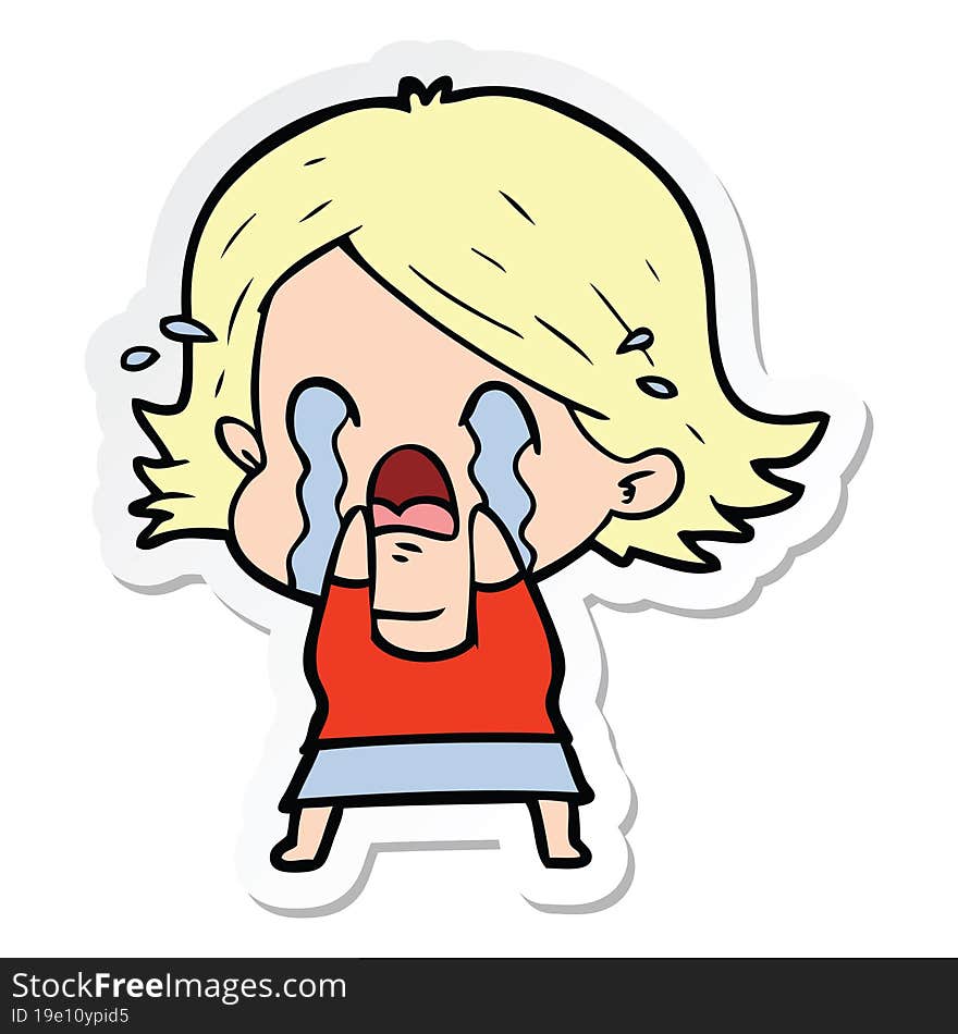 sticker of a cartoon woman crying