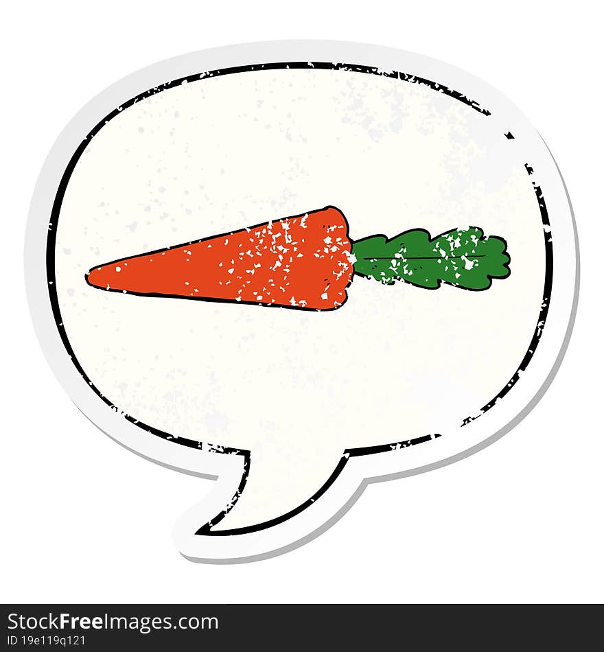 cartoon carrot with speech bubble distressed distressed old sticker. cartoon carrot with speech bubble distressed distressed old sticker