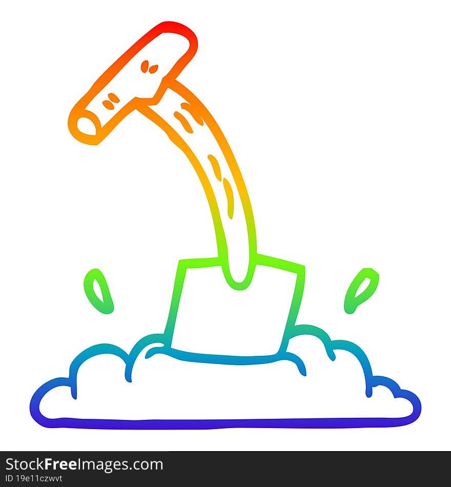 rainbow gradient line drawing of a cartoon spade