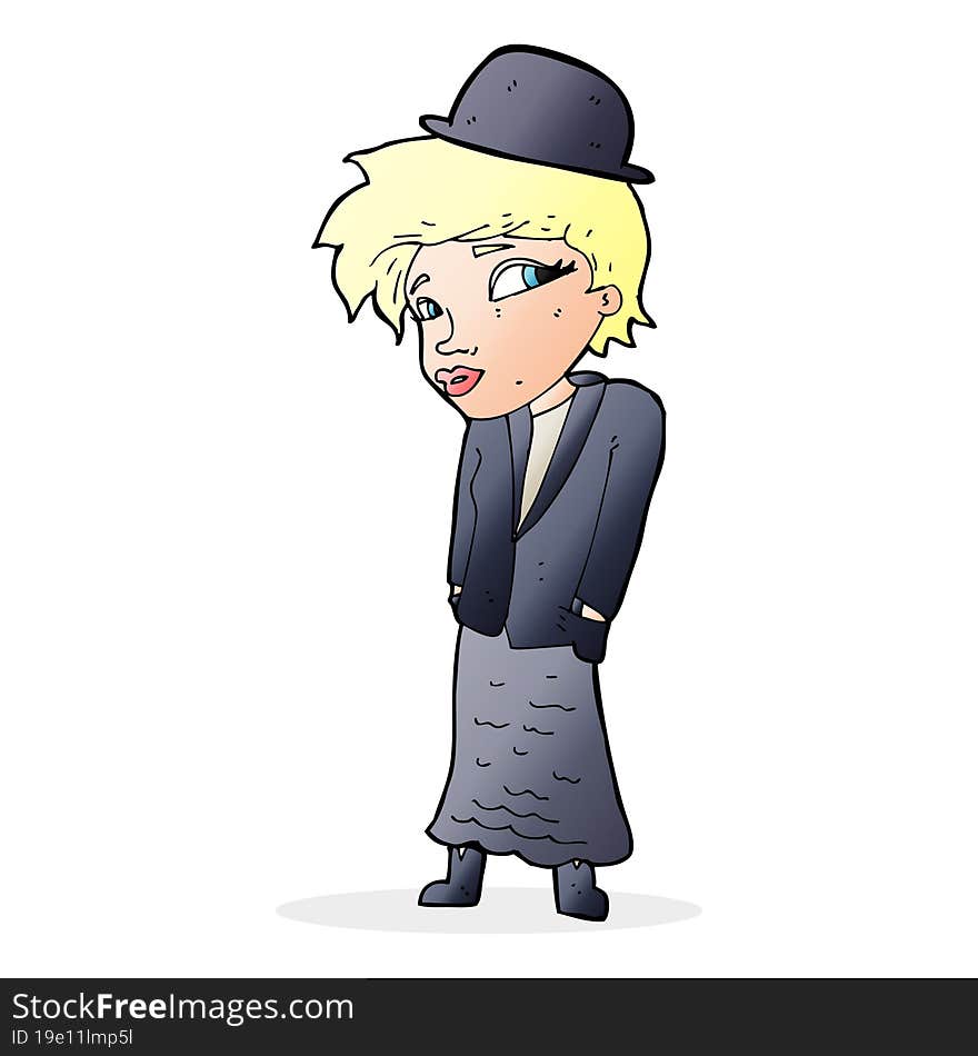 Cartoon Woman In Bowler Hat