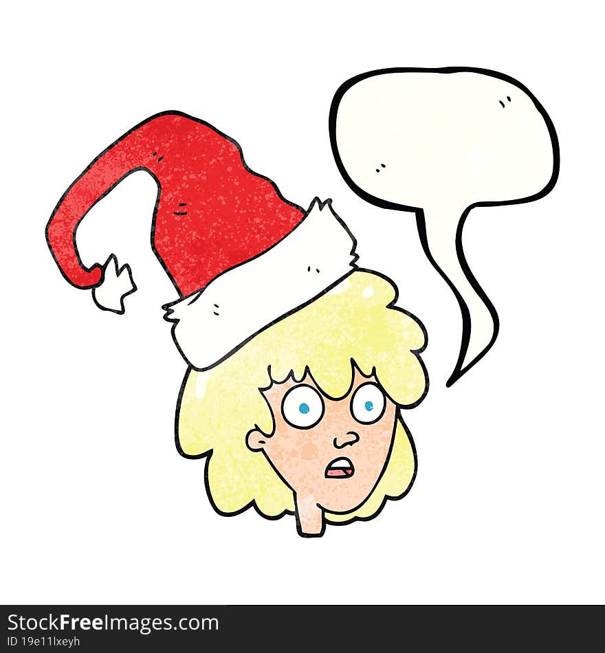 speech bubble textured cartoon woman with santa hat