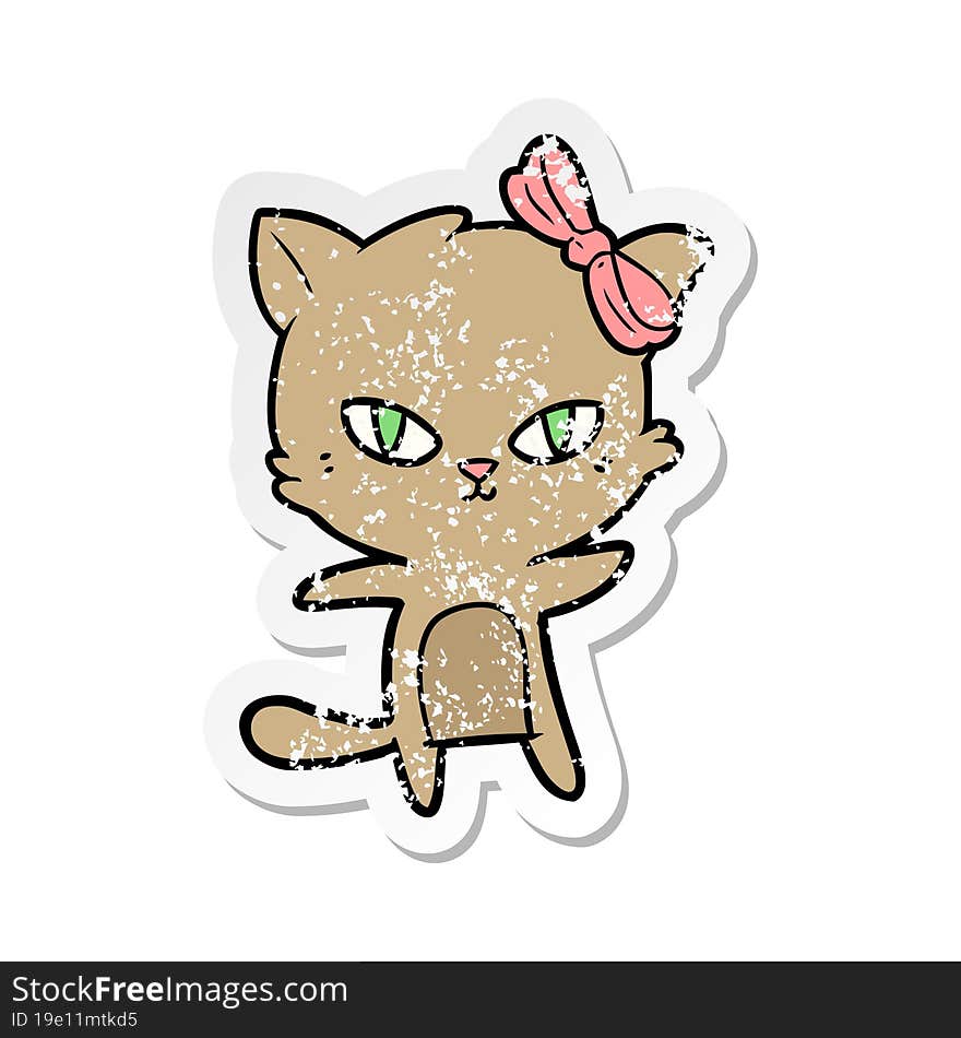 Distressed Sticker Of A Cute Cartoon Cat