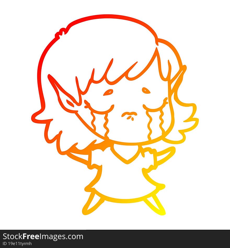 warm gradient line drawing cartoon crying elf girl