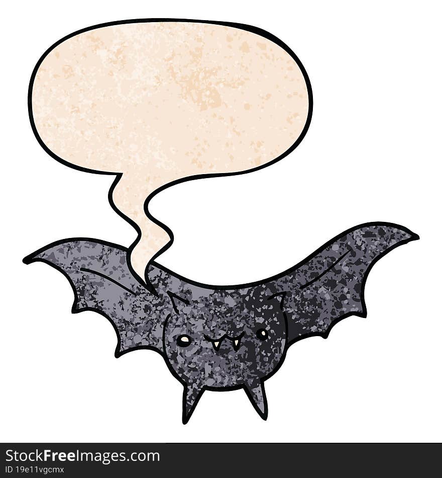 Cartoon Bat And Speech Bubble In Retro Texture Style