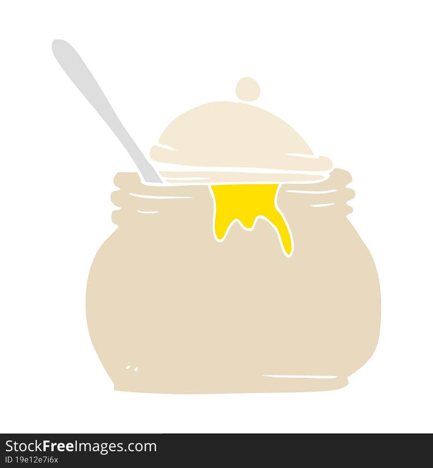 flat color illustration of a cartoon mustard pot