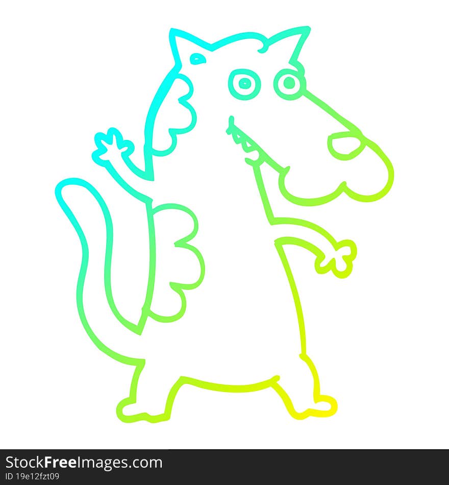 cold gradient line drawing cartoon dog waving