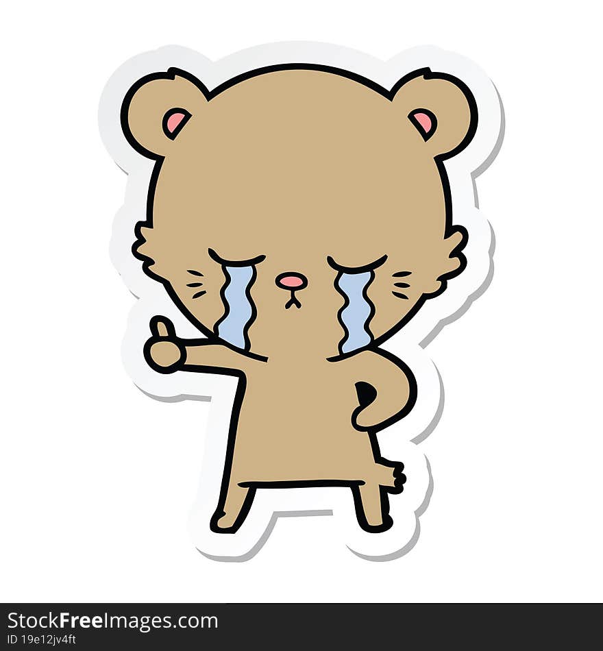 Sticker Of A Crying Cartoon Bear Giving Thumbs Up