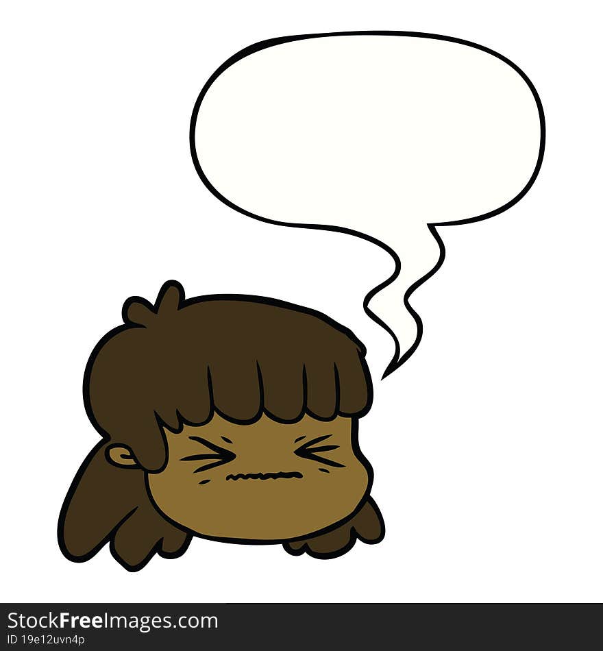 cartoon female face with speech bubble. cartoon female face with speech bubble