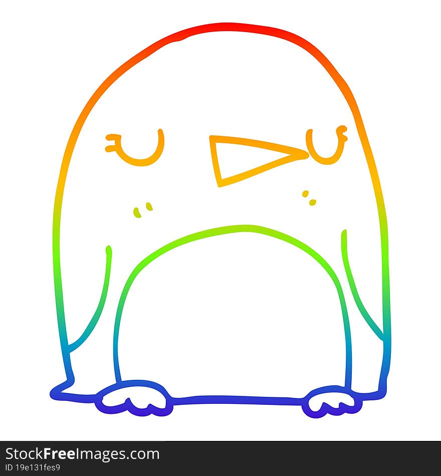 rainbow gradient line drawing cartoon penguin