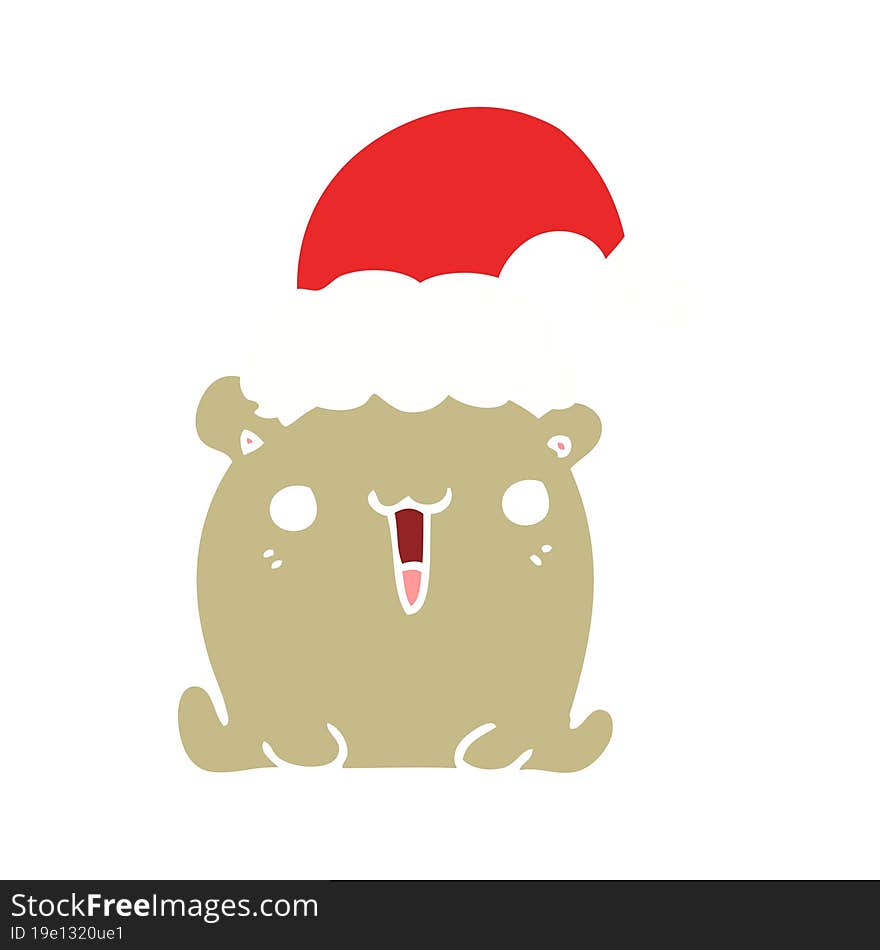 cute flat color style cartoon bear with christmas hat