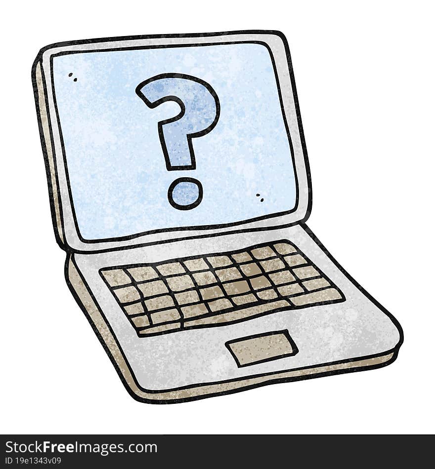 Textured Cartoon Laptop Computer With Question Mark