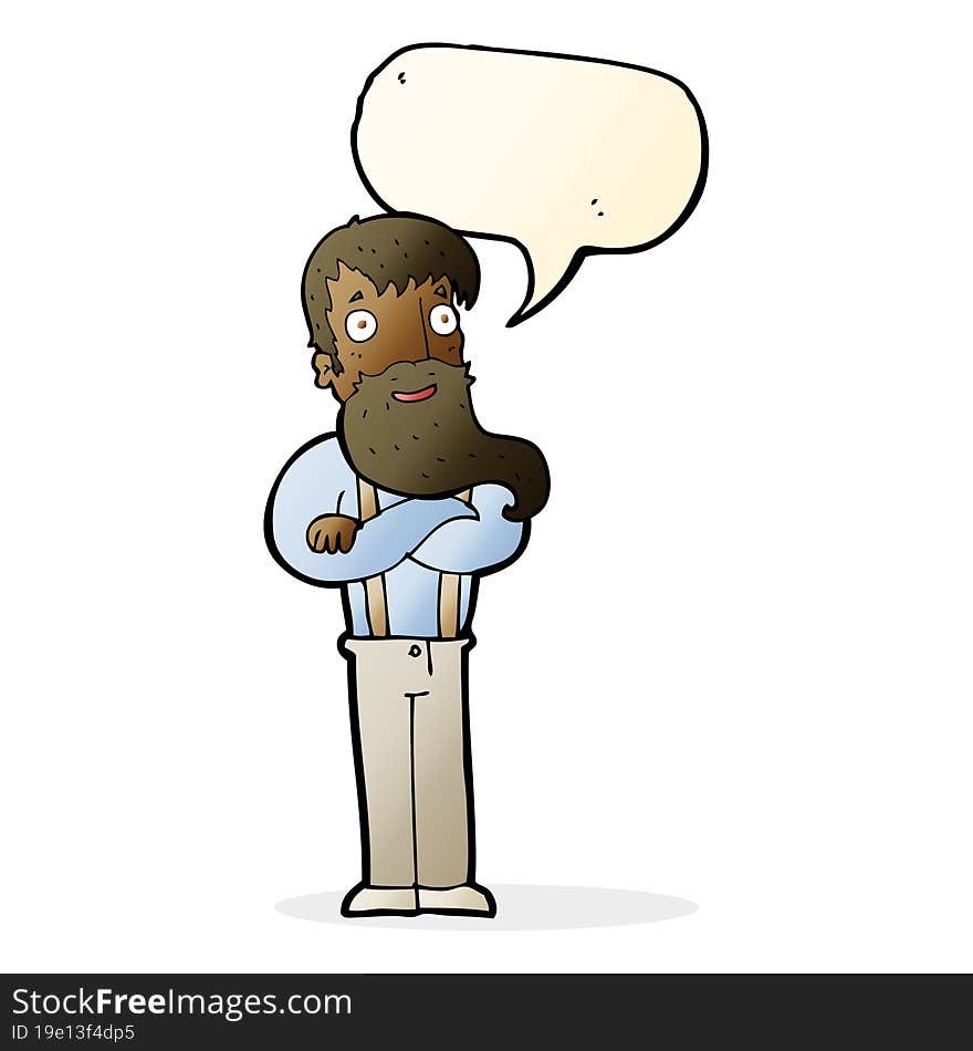 cartoon bearded hipster man with speech bubble