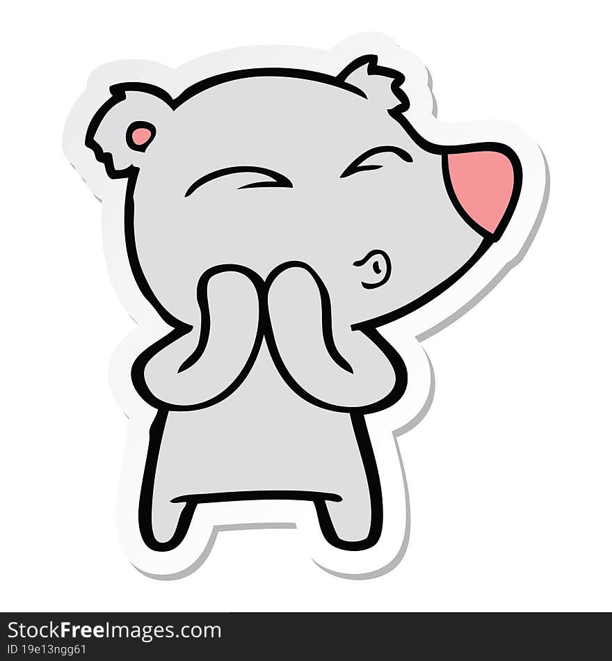 Sticker Of A Cartoon Whistling Bear