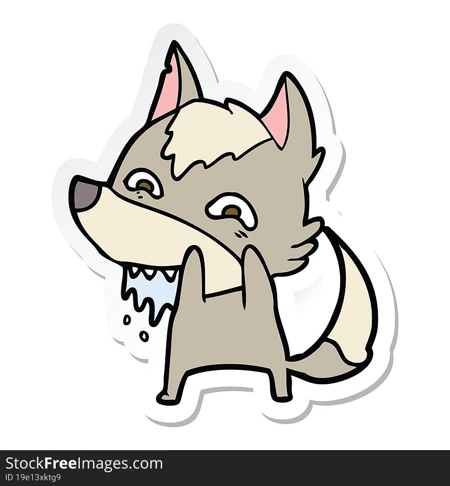 sticker of a cartoon hungry wolf