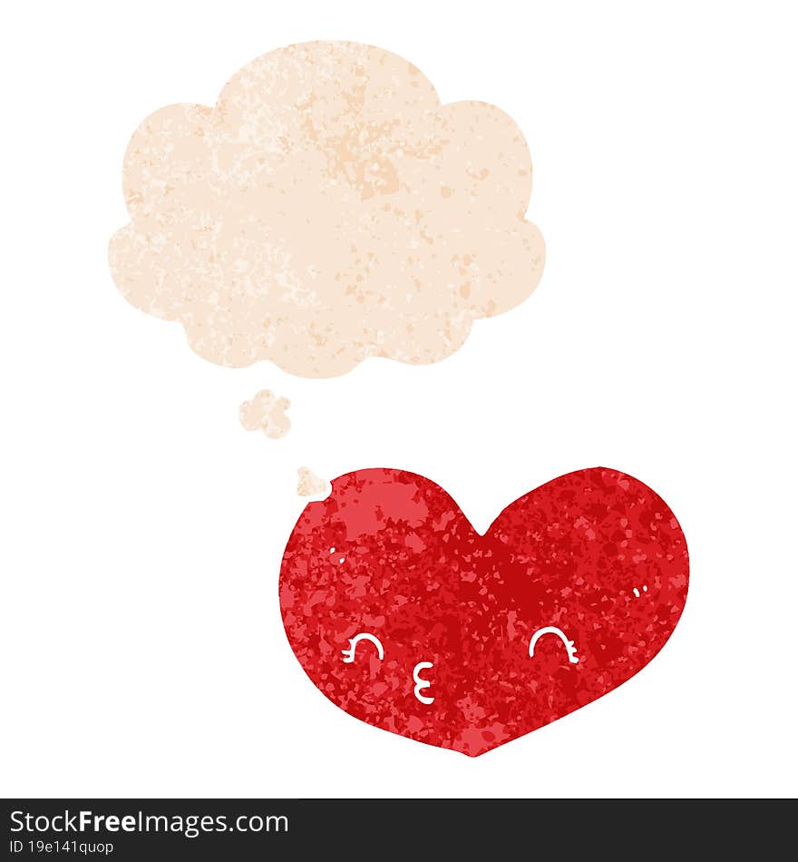 cartoon love heart and thought bubble in retro textured style