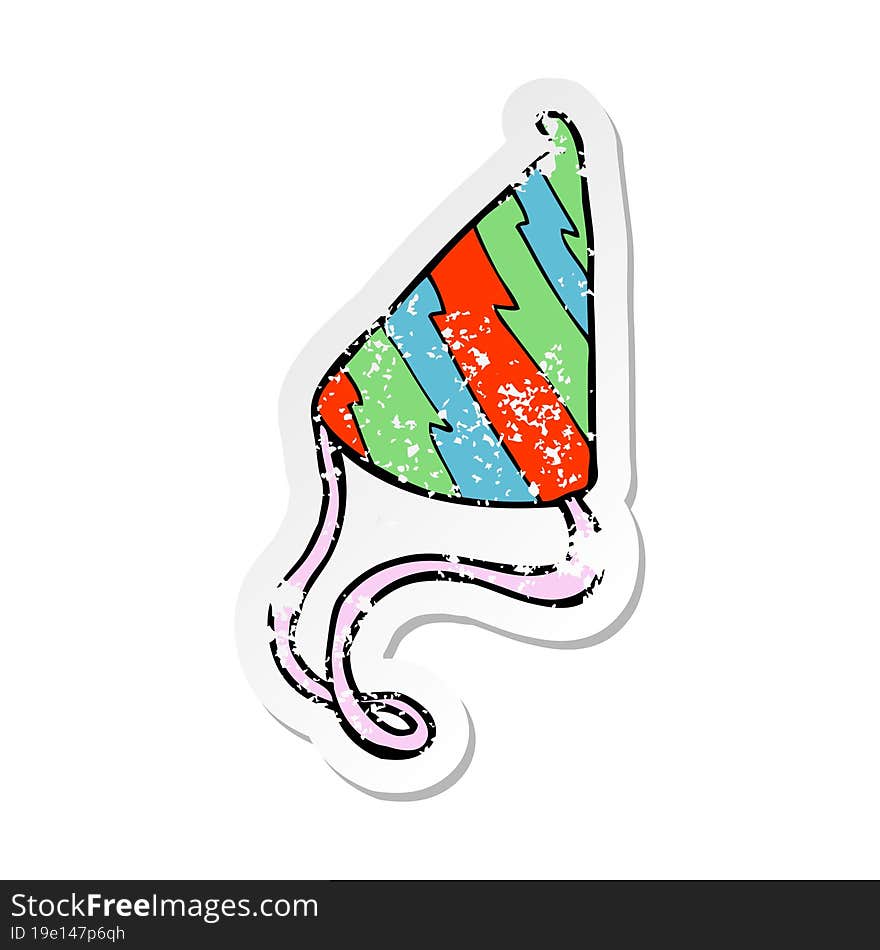 retro distressed sticker of a cartoon party hat