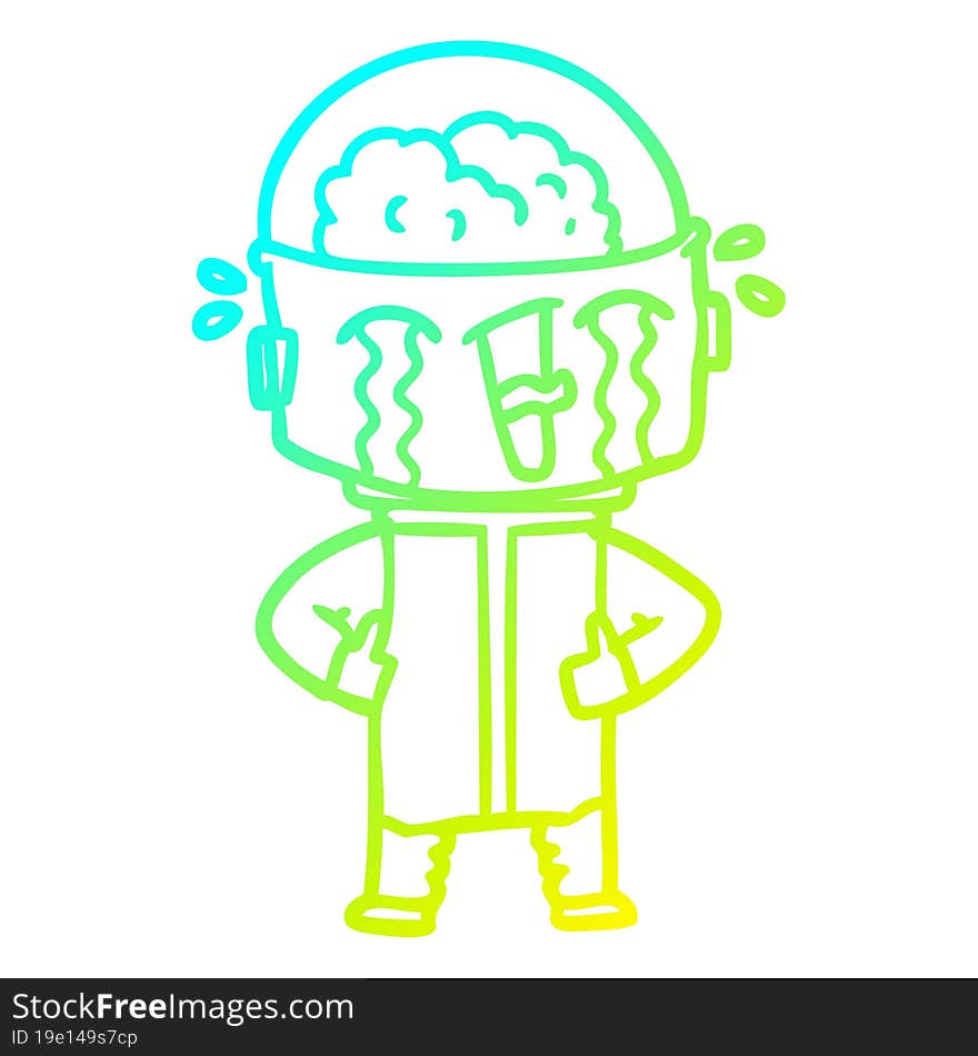 cold gradient line drawing cartoon crying robot