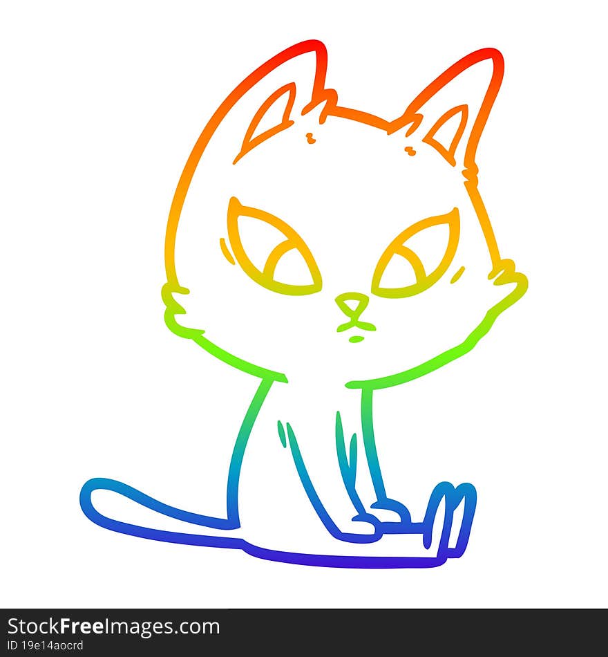 rainbow gradient line drawing confused cartoon cat