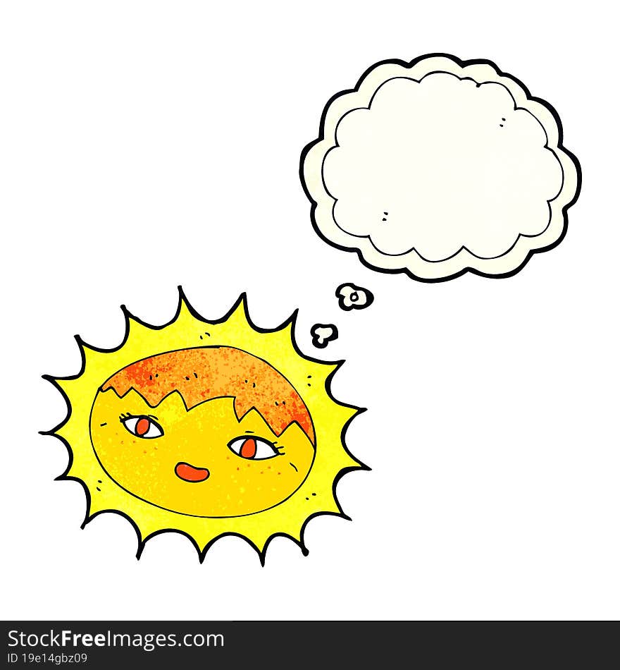 cartoon pretty sun with thought bubble