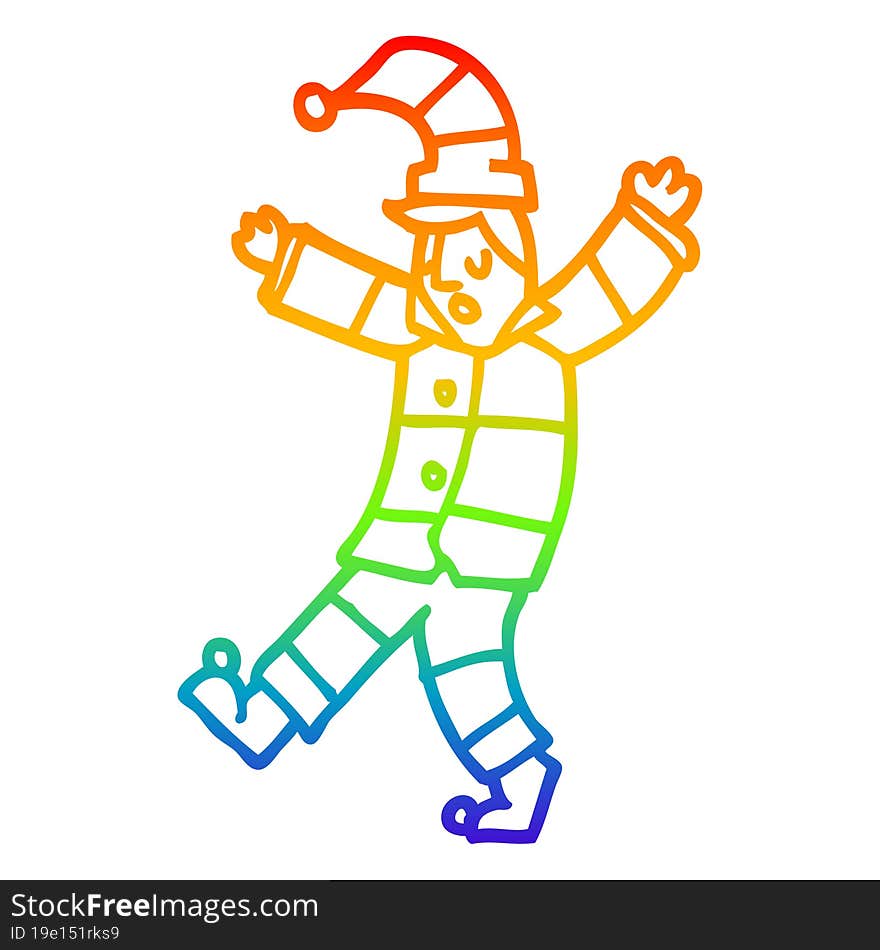 rainbow gradient line drawing cartoon man sleepwalking