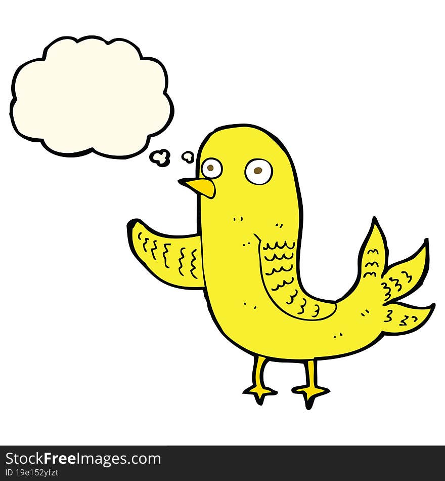 cartoon waving bird  with thought bubble